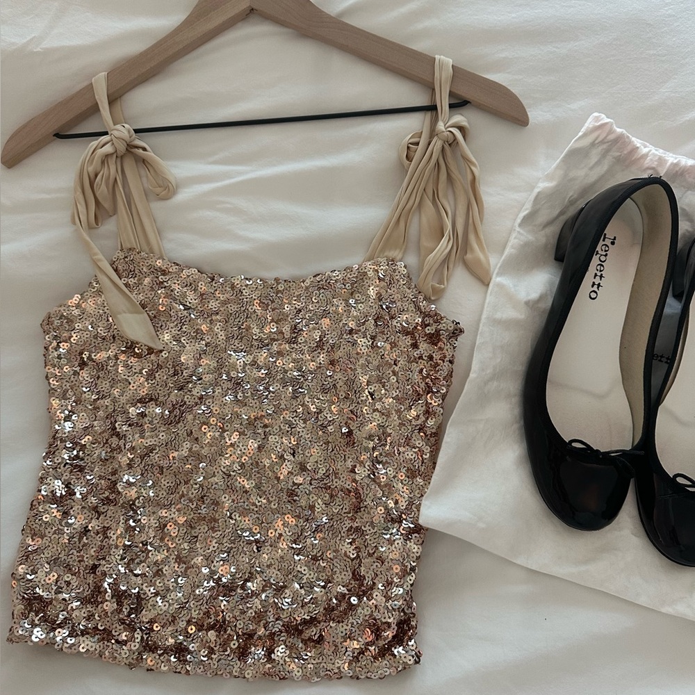 FREE PEOPLE cropped sparkly shirt with bows